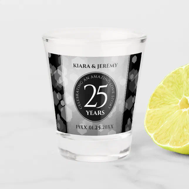 Elegant 25th Silver Wedding Anniversary Shot Glass