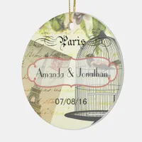 Vintage Shabby-Chic Paris Theme Wedding Custom Ceramic Ornament