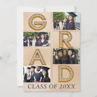 Bold Modern Gold Photo Collage Graduation Class of Announcement