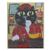 Barista Cat Folk Art Style Fun Coffeehouse  Faux Canvas Print