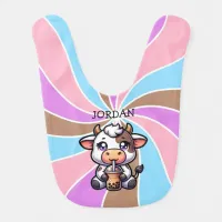 Cute Baby Cow Drinking Boba Kawaii Cartoon Baby Bib