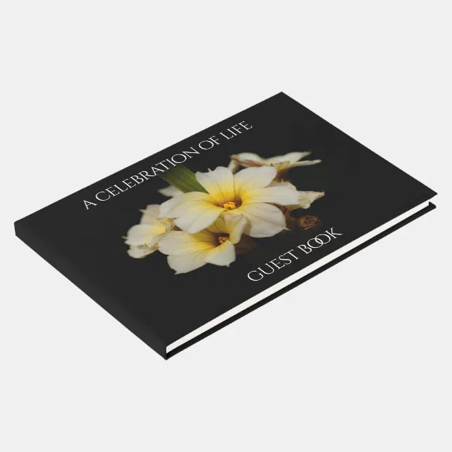 Elegant Satin Flowers on Black Guest Book