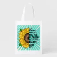 Inspirational Quote and Hand Drawn Sunflower Grocery Bag