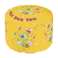 Simple Floral Watercolor Monogram Bee on mustard  Pouf