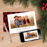 Red Buffalo Plaid Script Merry Christmas Photo Holiday Card