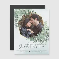 Eucalyptus Dusty Blue Wedding Photo Save the Date Magnetic Invitation