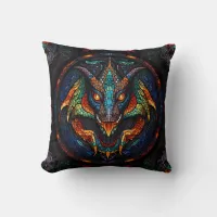 Dragon Stained Glass Mosaic Design Throw Pillow