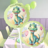 Cute little dinosaur with lots of colorful balloon