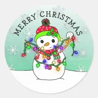 Cute Cartoon Snowman Snowflake Christmas Classic Round Sticker