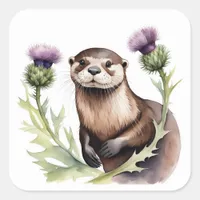 An otter with a thistle square sticker