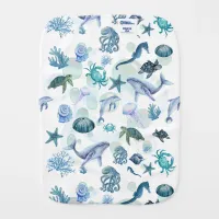 Under the Sea Blue Watercolor on white | Baby Burp Cloth