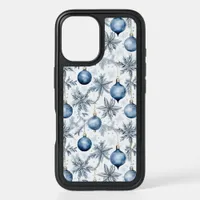 Blue Christmas Tree Ornaments Pattern iPhone 16 Case