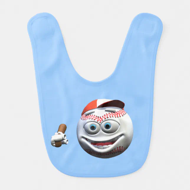 Funny Cartoon Baseball with Bat Baby Bib