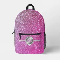 Pink sparkling glitter monogram  printed backpack