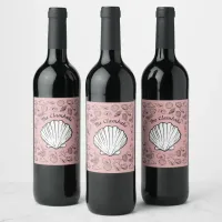 Clambake Pink Sparkling Wine Seashells Pattern Par Wine Label