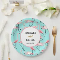 Flamingo Beach Wedding Paper Plates