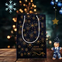 Elegant Pattern Navy Blue Merry Christmas Medium Gift Bag