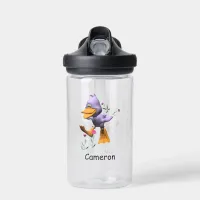 Cute Happy Cartoon Duck Running Through Flowers Water Bottle