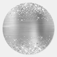 Glittery Silver Foil Blank Classic Round Sticker