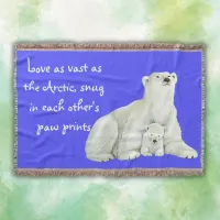 Polar bear mom with her cub | throw blanket