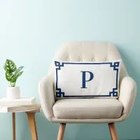 Navy Blue Greek Key Border Monogram Lumbar Pillow