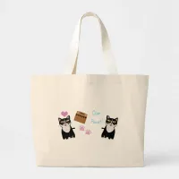 Cute Sourpuss Power Cat Cartoon Large Tote Bag