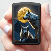 Wolf's Howl Pierces Moonlit Night Zippo Lighter