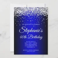 Silver Glitter Black Blue Ombre 40th Birthday Invitation