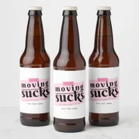 Moving Sucks! Modern Funny Farewell Good Bye Gift Beer Bottle Label