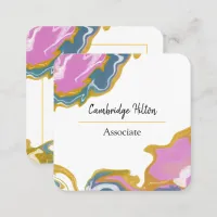 Blue, Pink and Gold Marble  Square Business Card