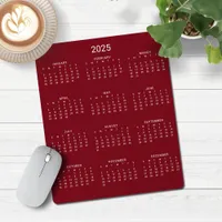 2025 Modern Minimalist Burgundy Maroon Calendar Mouse Pad