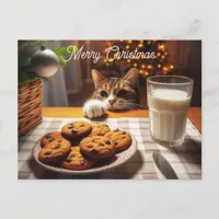 Cute Tabby Cat Reaching for Cookies Christmas Holiday Postcard