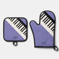 Music Themed Lavender Black and White Piano Keys Oven Mitt & Pot Holder Set