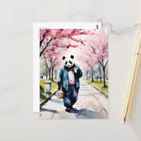 Panda Morning Coffee Walk in the Spring City Postcard