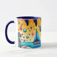 Fun Whimsical Psychedelic Sailboat  Mug