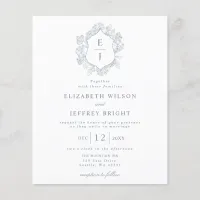 Budget Dusty Blue Floral Crest Monogram Invitation