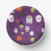 Cute Halloween Monsters on Purple Paper Bowls