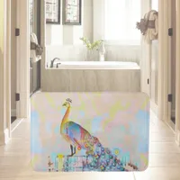 Majestic peacock on a fence - abstract  bath mat