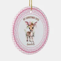 Baby Girls 1st Christmas Pink Round Ornament