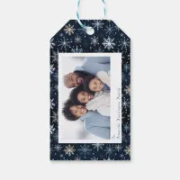 Elegant Vintage Blue Snowflakes Holiday Photo Gift Tags