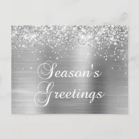 Season's Greetings Silver Glittery Faux Foil Holiday Postcard