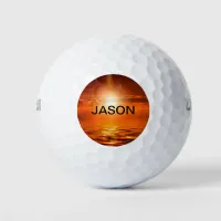Beautiful Sunset Orange Golden Sky Sea Gold Name Golf Balls