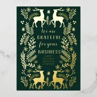 Green Scandinavian Nordic Reindeer Business  Foil Holiday Postcard