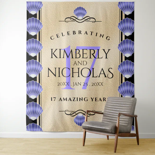 Elegant 17th Shells Wedding Anniversary Tapestry