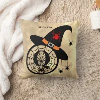 Monogram Q Halloween Sky Witch Spiders Name Throw Pillow