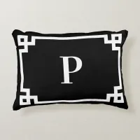 Black and White Greek Key Border Monogram Accent Pillow