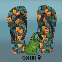 Cool Cats Colorful Watercolor Flip Flops