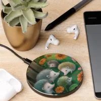Whimsical Hedgehog Family Picnicking in the Garden Wireless Charger