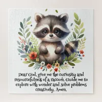 Raccoon Woodland Kids Christian Prayer on White | Jigsaw Puzzle