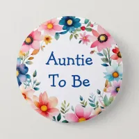 Pink and Blue Floral Auntie to be Baby Shower Button